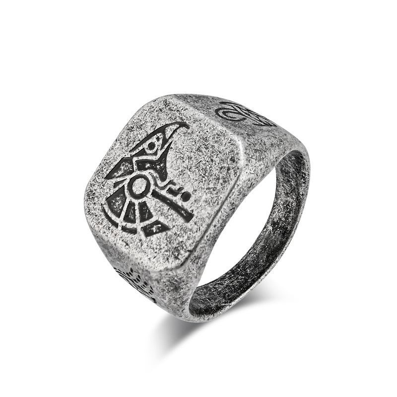 Vintage egyiptomi fáraó, Hórusz, az ég istene titán acél gyűrű férfi niche irodalmi totem őrző isten ékszer_voghion.com