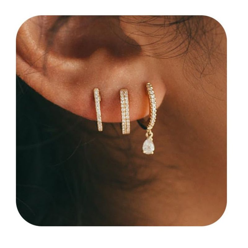 Damen Schmuck Zirkon Teardrop Anhänger Ohrringe Einfache Persönlichkeit Ohrring Set_voghion.com