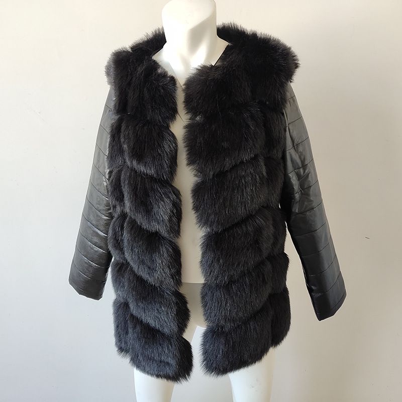 Vêtements pour femmes Veste Manteau Slim Veste en cuir Femme Noir Manches longues Épais Chaleur_voghion.com