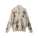 Gothic Tie-Dye Knit Cardigan – Unisex Distressed Open-Front Coat, Stand Collar & Drop-Shoulder Design, Grunge Streetwear Staple (Ashy Grey/Khaki)_voghion.com