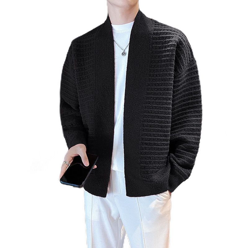 Herren-Strickjacke in Übergröße, leicht, mit V-Ausschnitt, offener Vorderseite, Pullovermantel für Business- und Freizeitkleidung_voghion.com