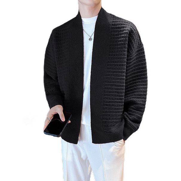 Herren-Strickjacke in Übergröße, leicht, mit V-Ausschnitt, offener Vorderseite, Pullovermantel für Business- und Freizeitkleidung_voghion.com