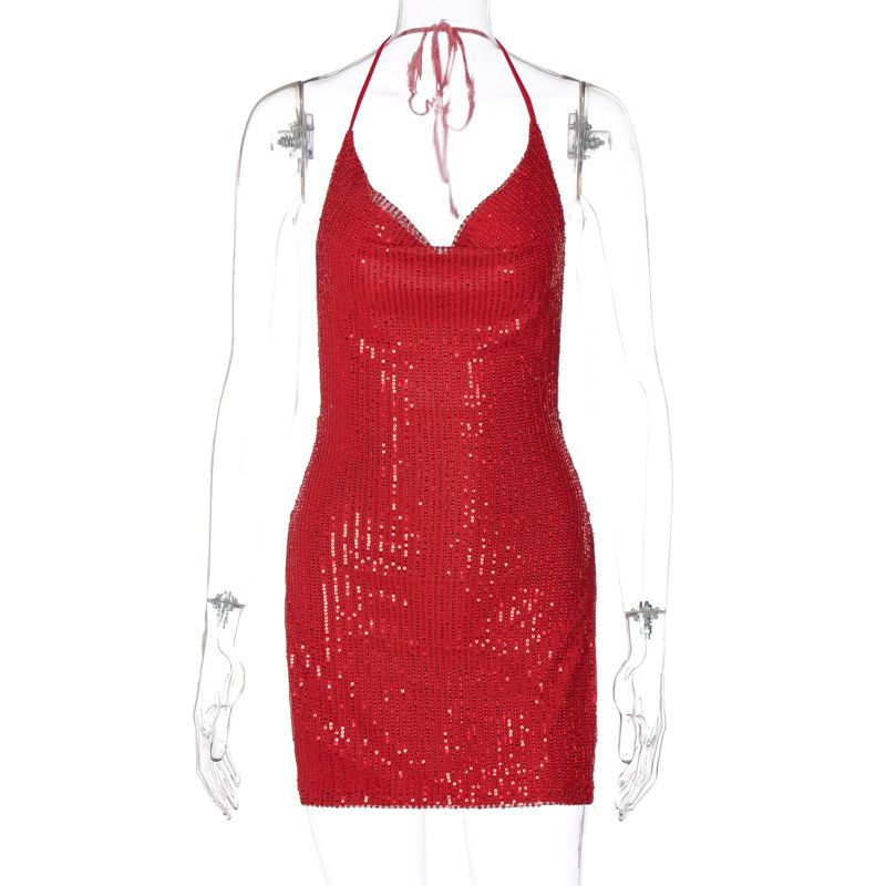 Europäisches und amerikanisches neues, sexy, rückenfreies, hohles, kurzes Neckholder-Damenkleid im Straßenstil, das die Körperform zeigt_voghion.com