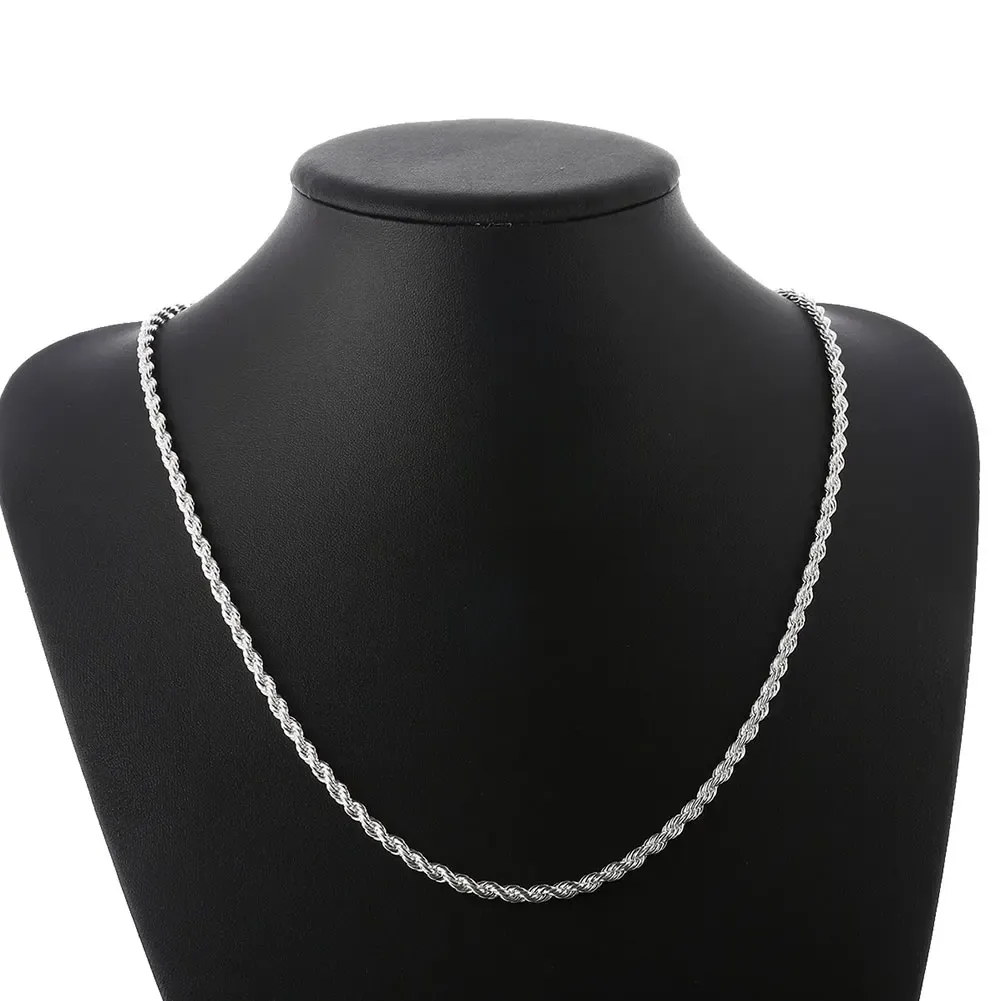 Collana con catena a corda da 4 mm in argento sterling 925 per coppie, uomini e donne, collana da 40-60 cm, gioielli per matrimoni e feste_voghion.com