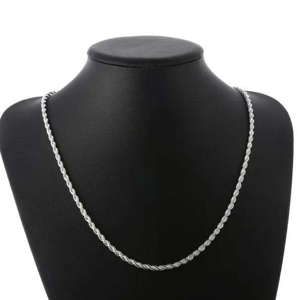 Collana con catena a corda da 4 mm in argento sterling 925 per coppie, uomini e donne, collana da 40-60 cm, gioielli per matrimoni e feste_voghion.com