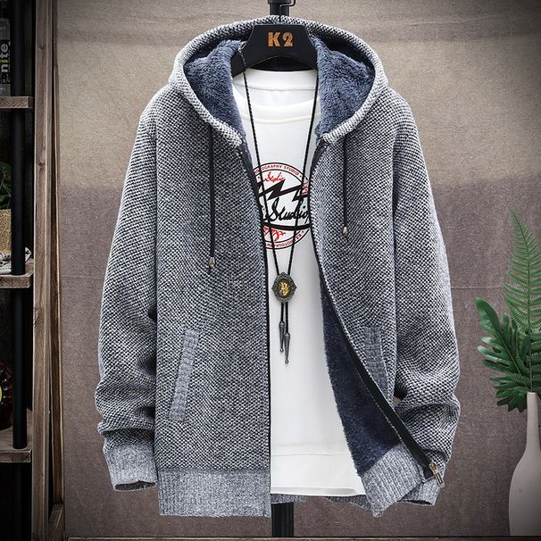 Roupas masculinas Fleece Plus Size Suéter Casaco Com Capuz Cardigan Zíper Casaco De Malha_voghion.com