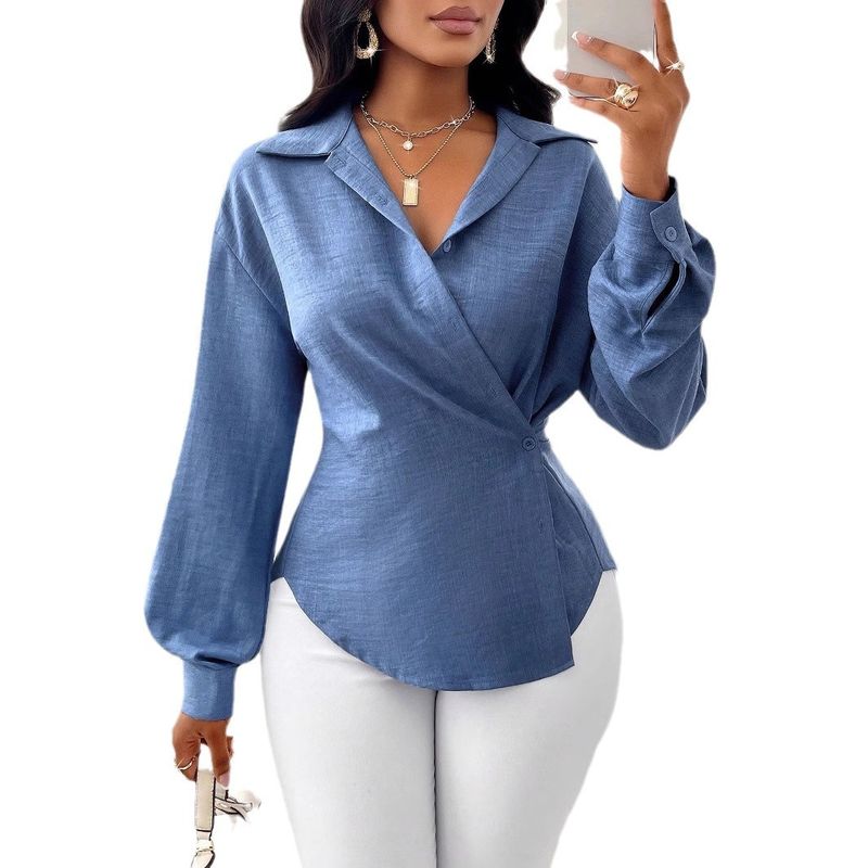 Women's Fashion Commuter Ladies Simple Solid Color Long Sleeve Cardigan Shirt Tops_voghion.com