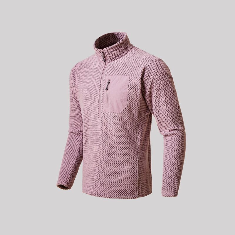 Felpa in pile con collo alto e mezza cerniera alla moda da uomo, a maniche lunghe_voghion.com
