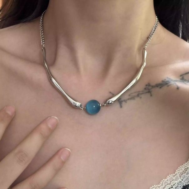 Metalen blauwe kralenketting voor dames, punk, mechanisch, windlicht, luxe, premium niche, sleutelbeenketting_voghion.com