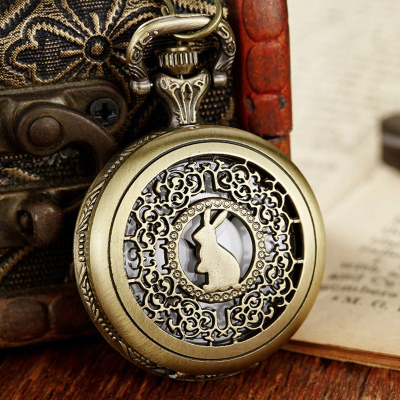 Holle Flip Cover Heren en Dames Konijn Element Groot Quartz Zakhorloge_voghion.com