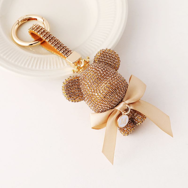 Porte-clés de voiture en forme d'ourson en forme de diamant, mignon et créatif, pendentif personnalisé avec nom et lettre_voghion.com