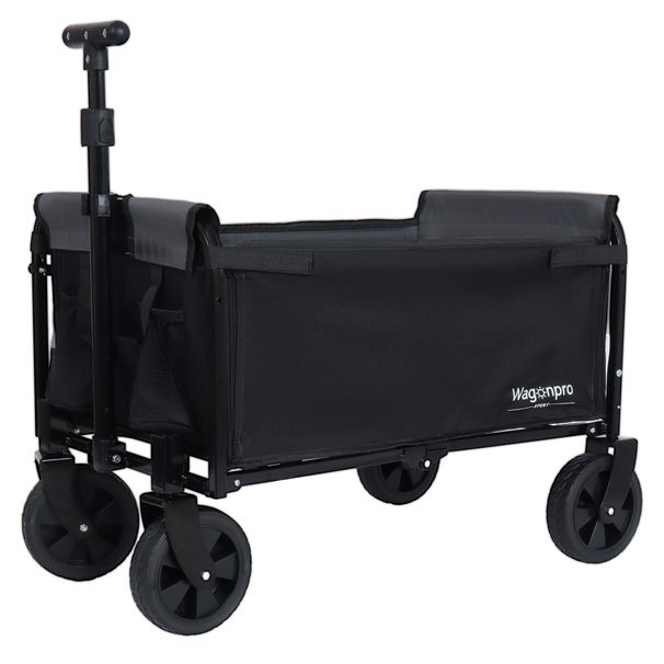 All-in-One Convertible Folding Camping Wagon Cart: Bench Seat, Storage Compartment & Included Dog Tether, Black/Gray_voghion.com