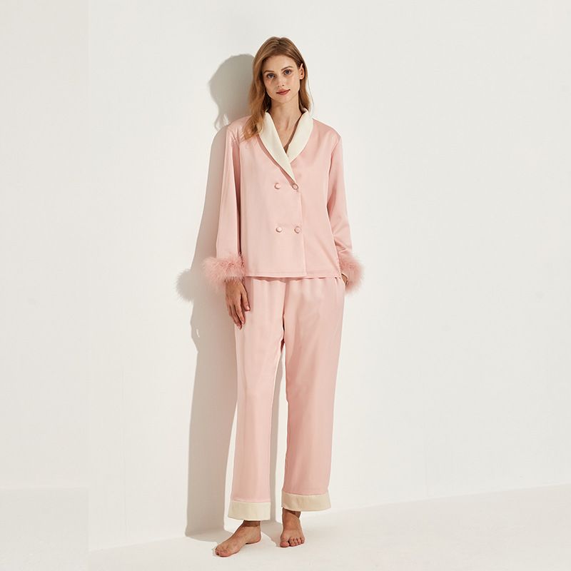 Set pigiama di piume da donna, di alta qualità, più velluto spesso e caldo, con doppio petto e risvolto, set di vestiti per la casa_voghion.com