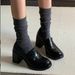 Sheepskin Version~ Commuting High Heels For Women Black Slip-On Genuine Loafers Simple British Style Small Leather Shoes_voghion.com