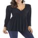 Sexy Women Deep V Neck Shirt Pleated Tunic Long Sleeve Flare Top Loose Blouse_voghion.com