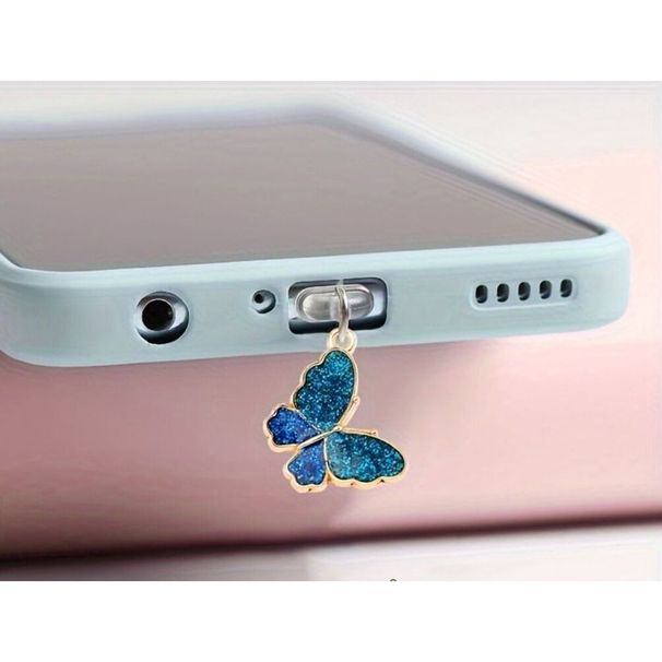 Cache-port de chargement pour téléphone portable, tablette, écouteurs, motif papillon nacré, anti-poussière, pendentif_voghion.com