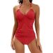 Maillot de bain deux pièces fendu de couleur unie pour femme, bikini dos nu_voghion.com