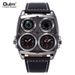 Men's Stylish Casual Watch With Large Dial, Dual Time Zone, Compass & Thermometer - Quartz Movement, Mineral Glass, Leather Strap Quartz Watch_voghion.com