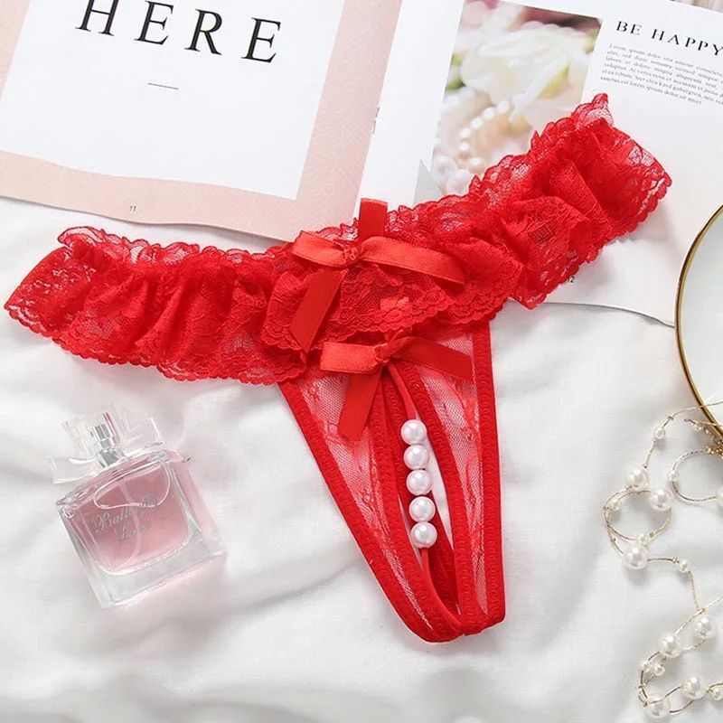 WOMEN'S Underwear Opening Crotch Pearls Thongs G-String Tran_voghion.com