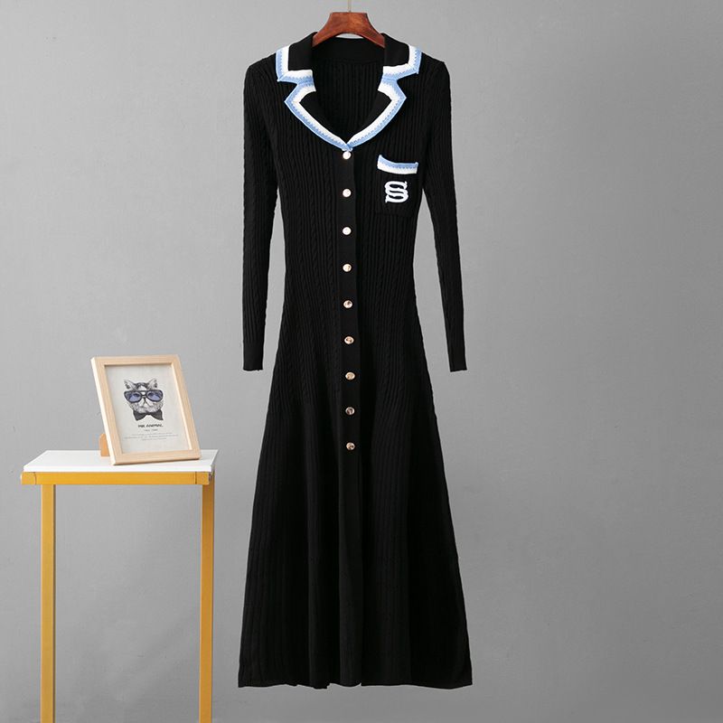 Cross Border Lente en Herfst Nieuwe Letter Slim Gebreide Jurk Voor Vrouwen Om Te Dragen Lange Mouwen Strakke Onderkant Heuprok_voghion.com