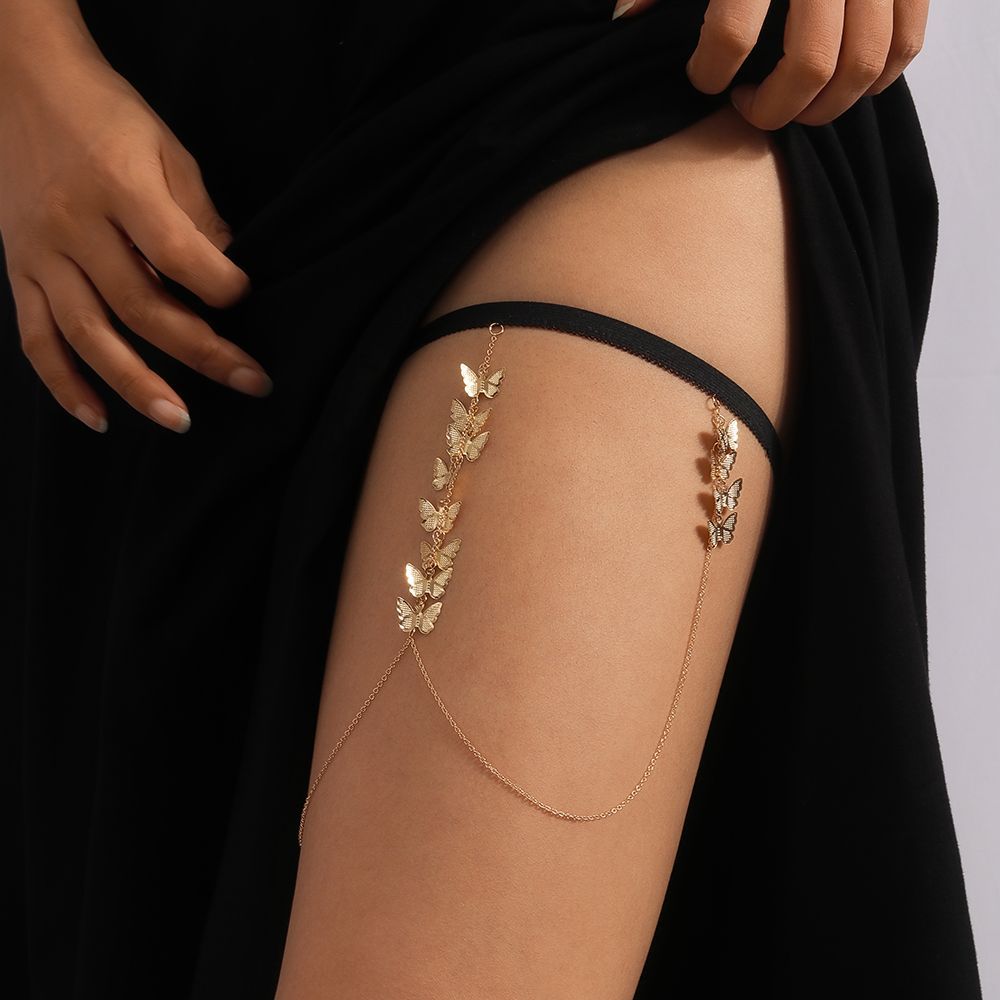 New Lace Sexy Light Luxury Temperament Thigh Chain Butterfly Fish Bone Point Drill Double Leg Chain Personality_voghion.com