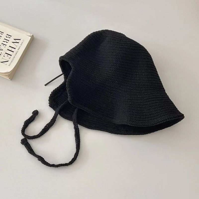 Hot Sale Japanese Strap Wide Brim Solid Color Bucket Hat Outdoor Spring and Summer Lace-up Notch Design Simple Female Sunshade_voghion.com