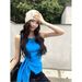 Women’s Summer Asymmetric Strap Top – Trendy Blue Sleeveless Corset Tie-Waist Cami_voghion.com