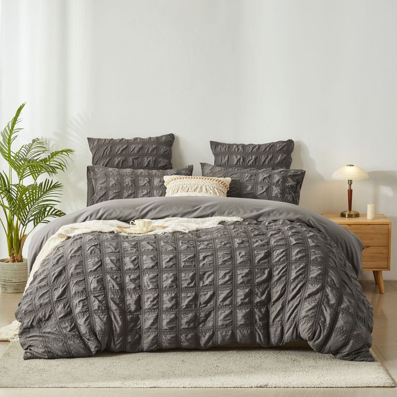 Set di biancheria da letto in seersucker stile principessa - Copripiumino in cotone spazzolato da 3 pezzi con federe per camera da letto_voghion.com