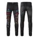 Herrenbekleidung High Street Fashion Marke Jeans schwarze zerrissene Patch rote Diamant Stretch Retro Hose_voghion.com