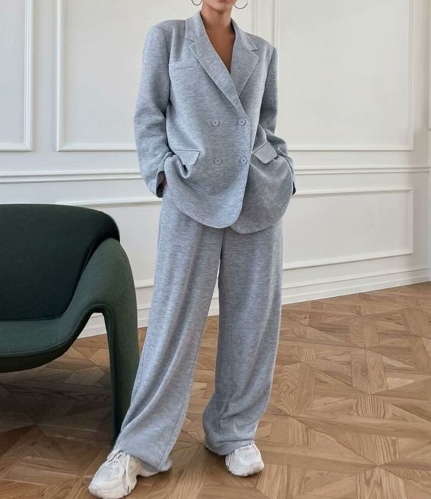 Roupas femininas Comércio Exterior Novas tendências da moda outono e inverno Terno cardigan de lapela feminino Terno casual com calças elásticas_voghion.com