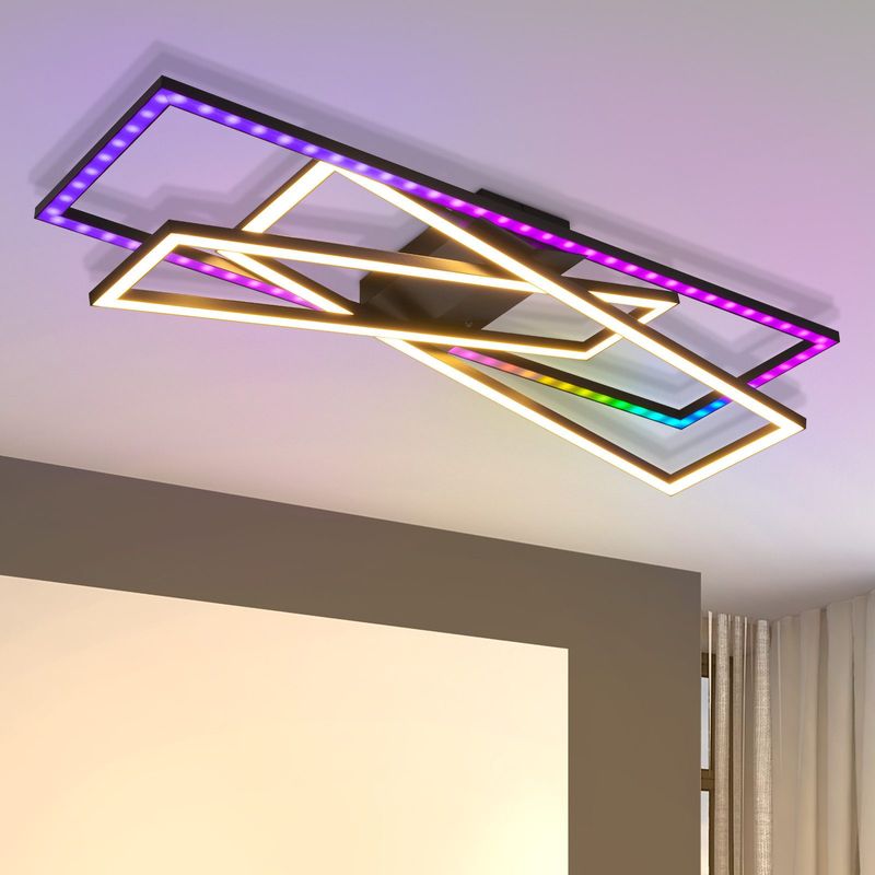 Glitzerlife Deckenlampe LED Deckenleuchte Schwarz - 36W Schlafzimmerlampe RGB Farbwechsel Moderne Wohnzimmerlampe Dimmbar Mit Fernbedienung Rechteckig Für Küche_voghion.com