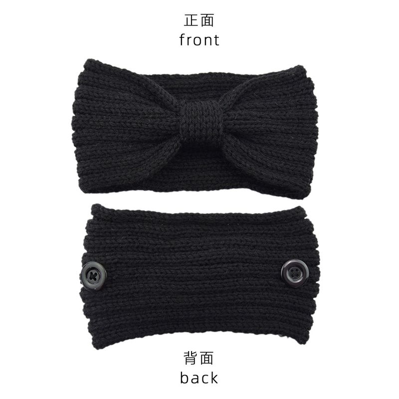 Mask Anti-Strangle Button Striped Bow Hairband Sports Women Headband Ear Protection Knitted Head Cover_voghion.com
