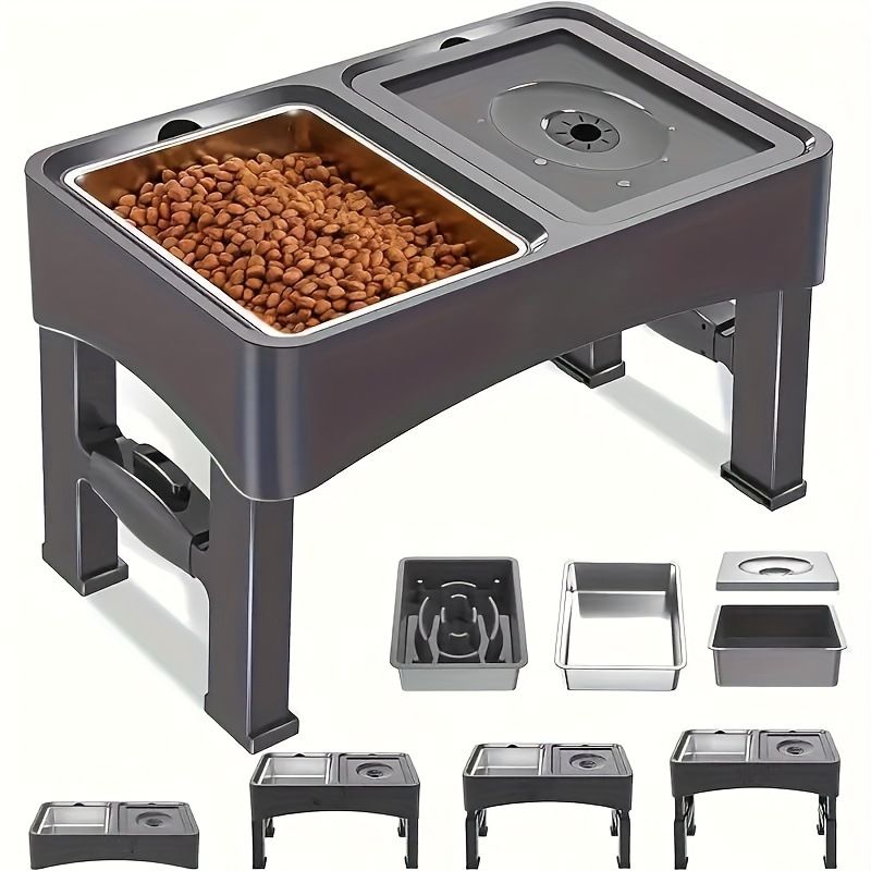 Novo alimentador lento para cães 3 em 1 com tigela elevada e 4 alturas ajustáveis, 2025_voghion.com