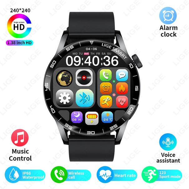 LIGE Smartwatch Bluetooth Call 1.53inch Information Push True Heart Rate Blood Oxygen Sports Watch_voghion.com