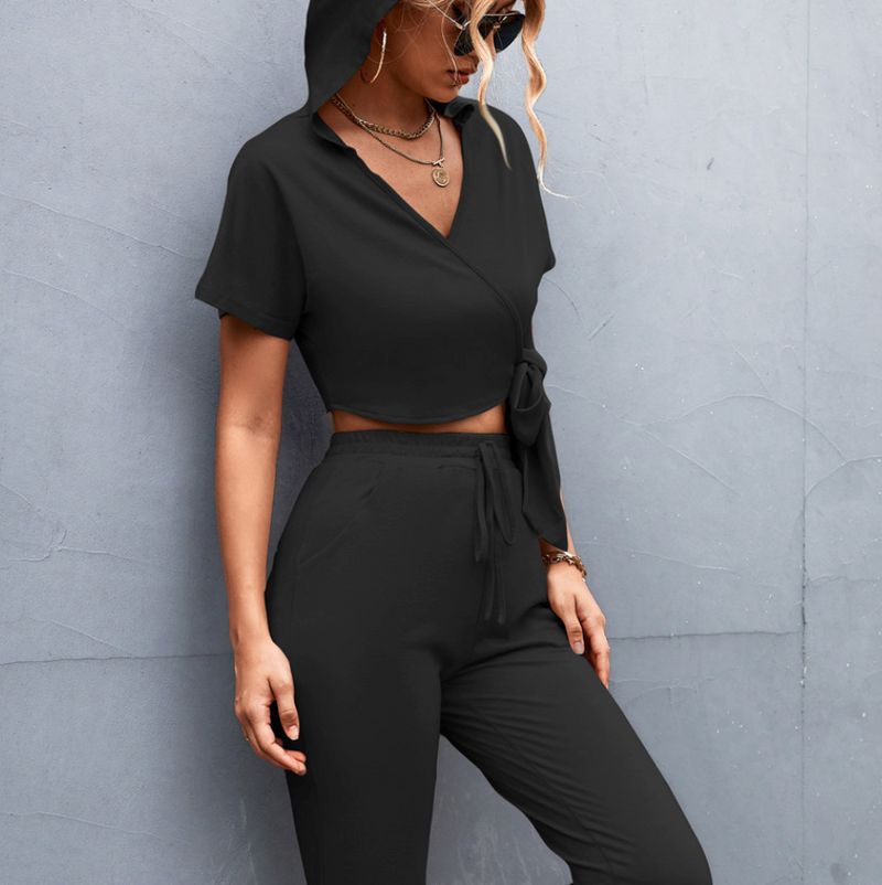 Spring/Summer New Product 2023 Design Sense Hooded Cross Strap Casual Set for Women_voghion.com