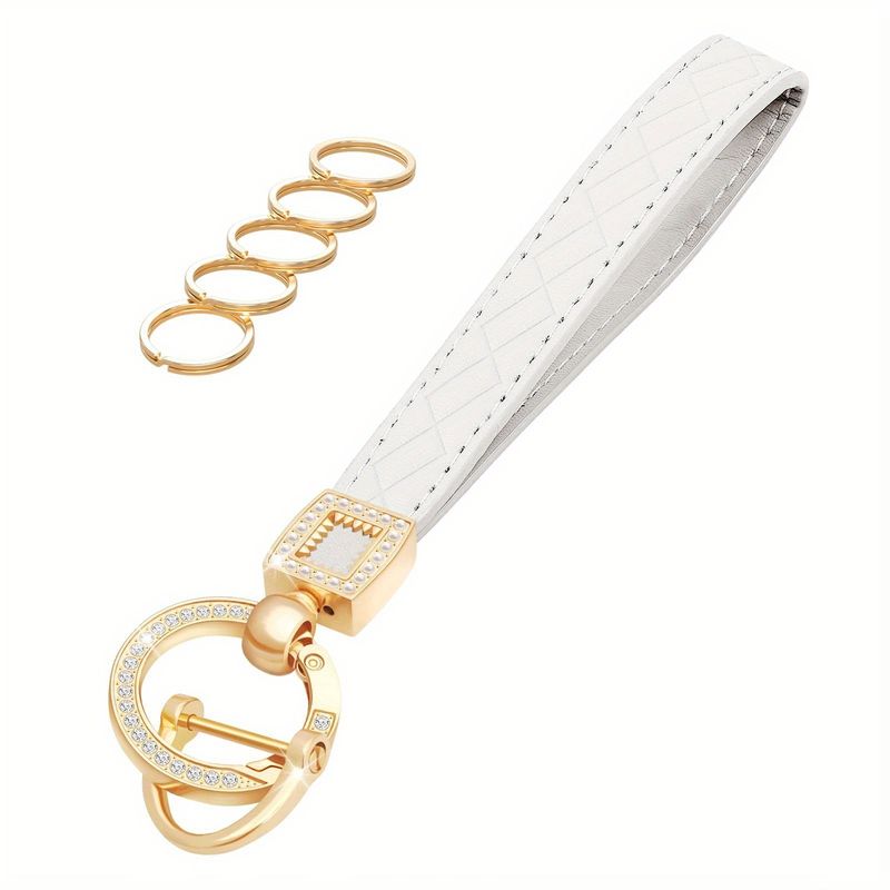 Chaveiro com pulseira de couro de microfibra, chaveiro de pulso, chaveiro de carro com 5 chaveiros e argola em D anti-perda_voghion.com