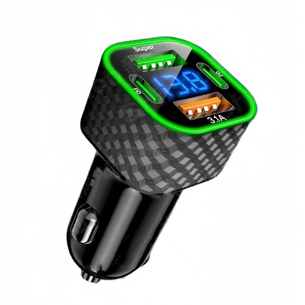 High Power Fast Car Charger 380W 4-Port Voltage Display USB Charging Adapter 2 PD Compact Design For Oppo IPhone Xiaomi_voghion.com