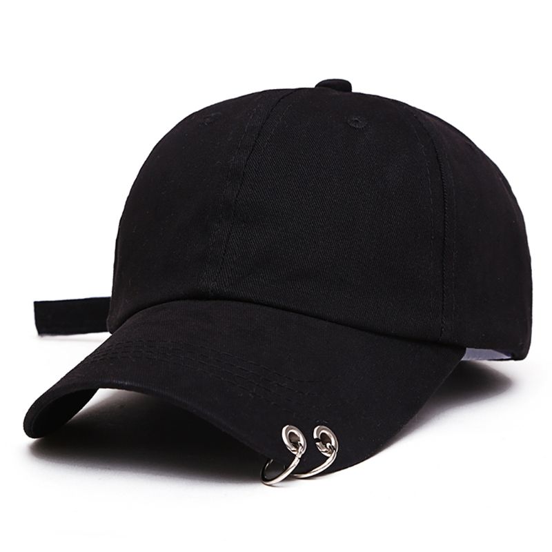 Neue Herren Damen Schwarze Farbe Casual Baseball Cap Metallringe Plain Hat Baumwollmischung Mode Einstellbar Caps_voghion.com