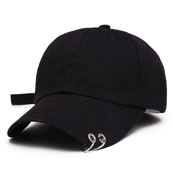 Neue Herren Damen Schwarze Farbe Casual Baseball Cap Metallringe Plain Hat Baumwollmischung Mode Einstellbar Caps_voghion.com