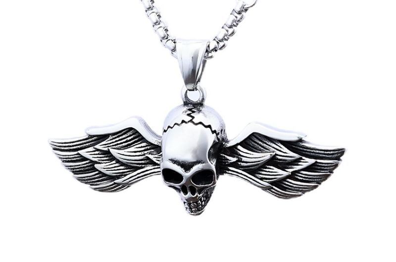 Collana con ciondolo a forma di teschio d'angelo, personalizzata, in acciaio inossidabile, per uomo, tendenza punk_voghion.com