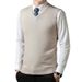Spring And Autumn Wool Solid Color For Middle-aged Men, High-end V-neck Knitted Sweater, Warm Sleeveless Vest_voghion.com
