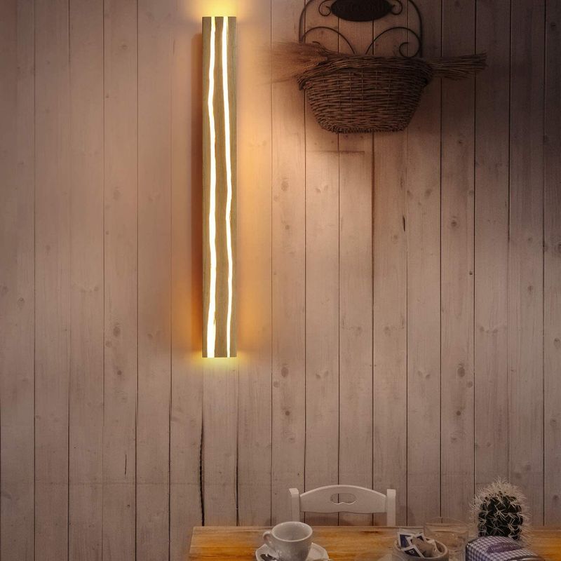 Wandlampe LED Wandleuchte Holz - 16W Flurlampe Innen 100CM Warmweiß Treppenhauslampe Modernes Design Wandbeleuchtung Für Wohnzimmer Schlafzimmer_voghion.com