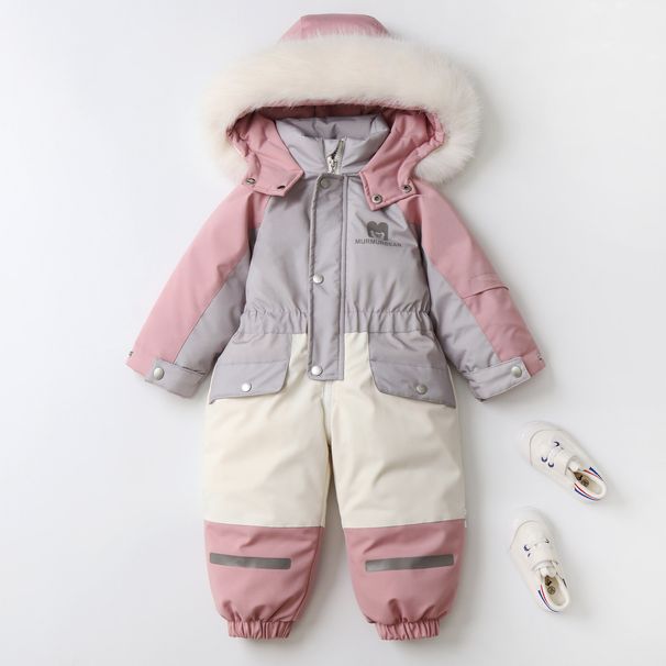 Kids' Fleece-Lined Snowsuit With Hood - Winter Waterproof Ski Jumpsuit For Toddlers (80-120cm) - Unisex Thermal One-Piece Playsuit_voghion.com