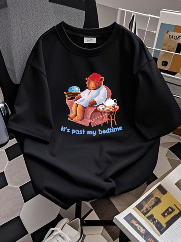 Maglietta "It's Past My Bedtime Sleepy Bear", "It's Bed Time Nap Tea Teddy Eepy Sleeping Introvert Indoorsy Summer Casual Soft Stretched Breathable"_voghion.com