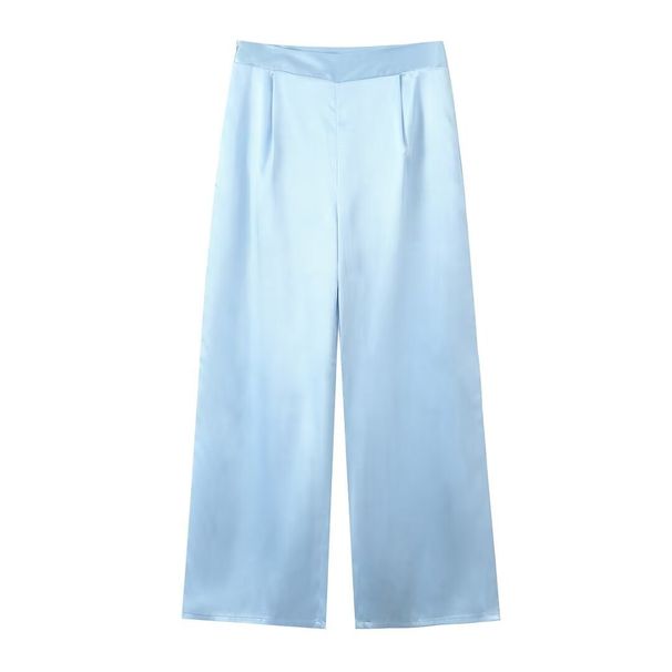 Ensemble haut à nœud papillon et pantalon en satin pour femme, nouveauté été 2024_voghion.com