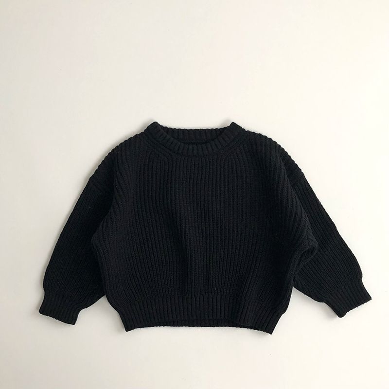 2025 Autumn New Children Sweater Solid Boys Girls Versatile Knitted Pullover Cotton Baby Loose O-neck Tops Kids Casual K_voghion.com