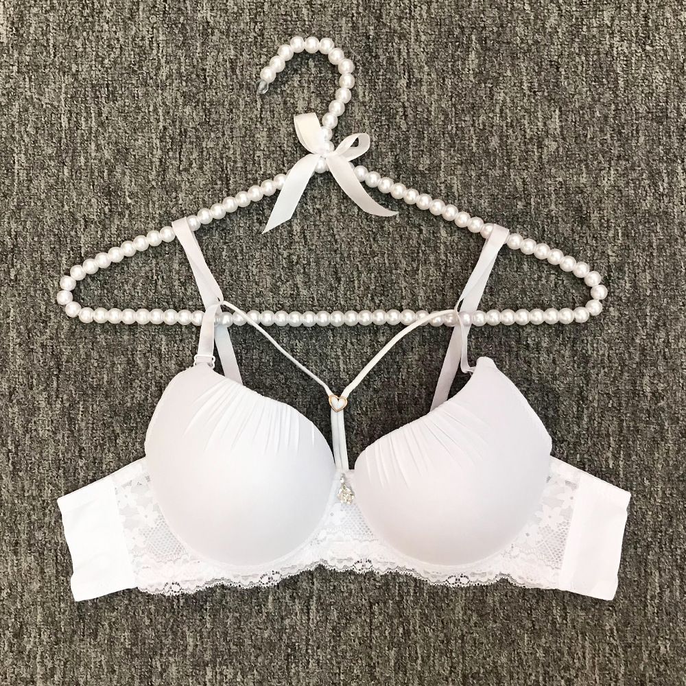 Elegante conjunto de sujetador push-up de encaje con aros: cómodo y transpirable, cobertura total, copa 3/4 para mujer (46-52C, blanco/negro/gris/azul/beige/rojo)_voghion.com