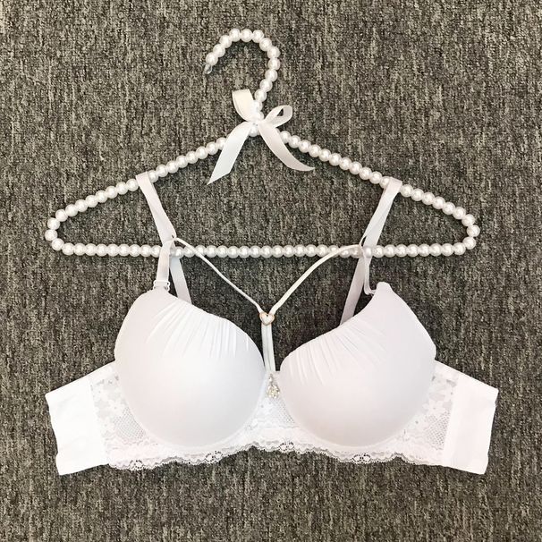 Elegante conjunto de sujetador push-up de encaje con aros: cómodo y transpirable, cobertura total, copa 3/4 para mujer (46-52C, blanco/negro/gris/azul/beige/rojo)_voghion.com