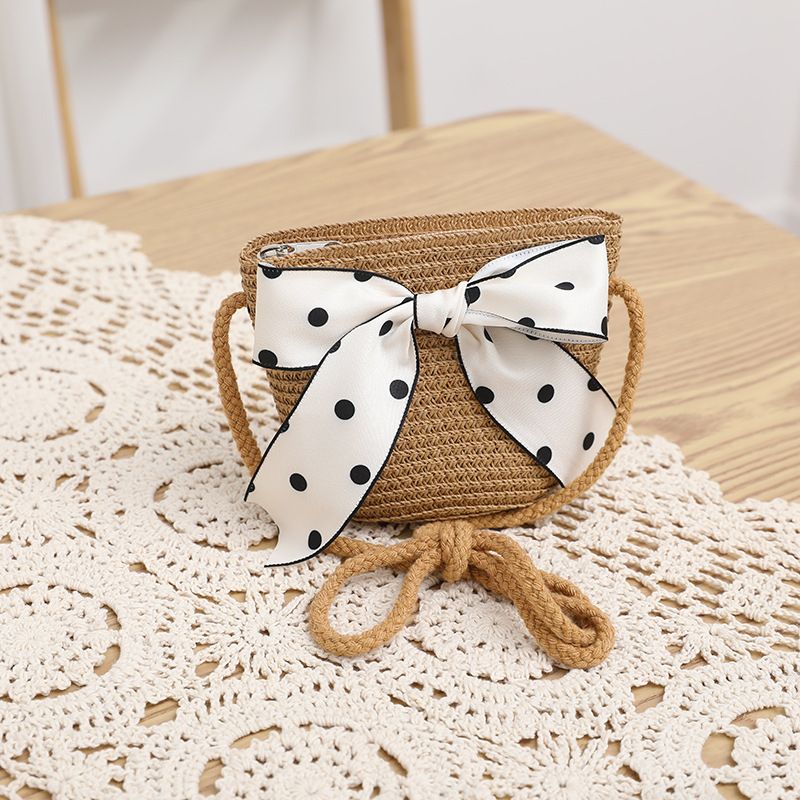New Girl's Big Bow Parent Child Sunscreen Straw Princess Sunshade Foldable Beach Hat Bag Set_voghion.com