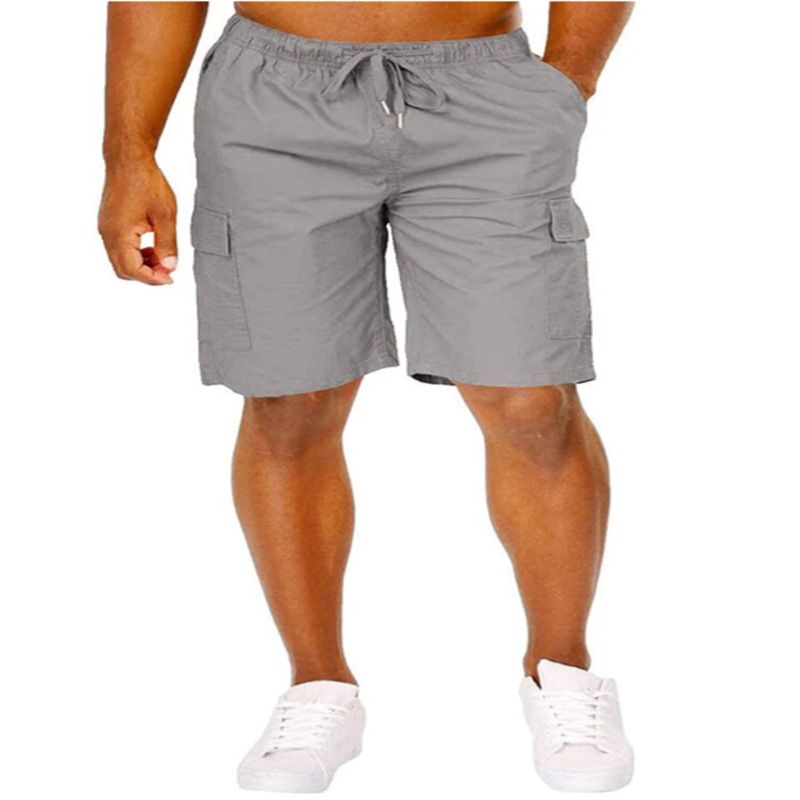 Pantaloncini cargo classici da uomo con coulisse, vestibilità ampia, tinta unita, multitasche, casual_voghion.com